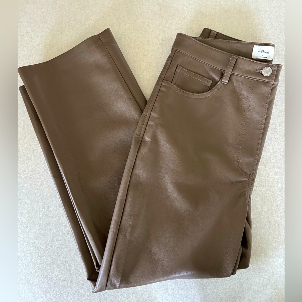 Aritzia Wilfred vegan leather pant Melina cropped 6 brown taupe
